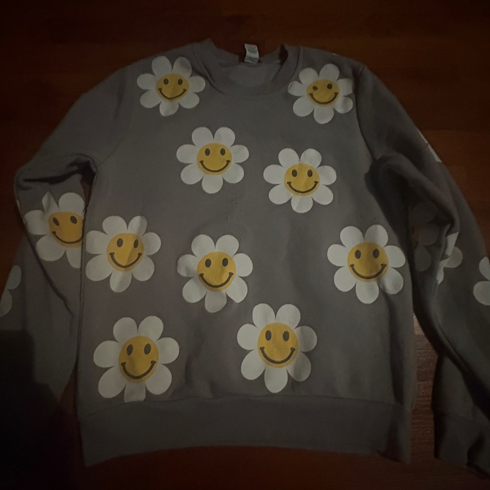 Gray Smiley Flower Kids Sweater